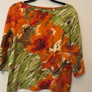 Talbots 1X 3/4 sleeve cotton knit top colorful